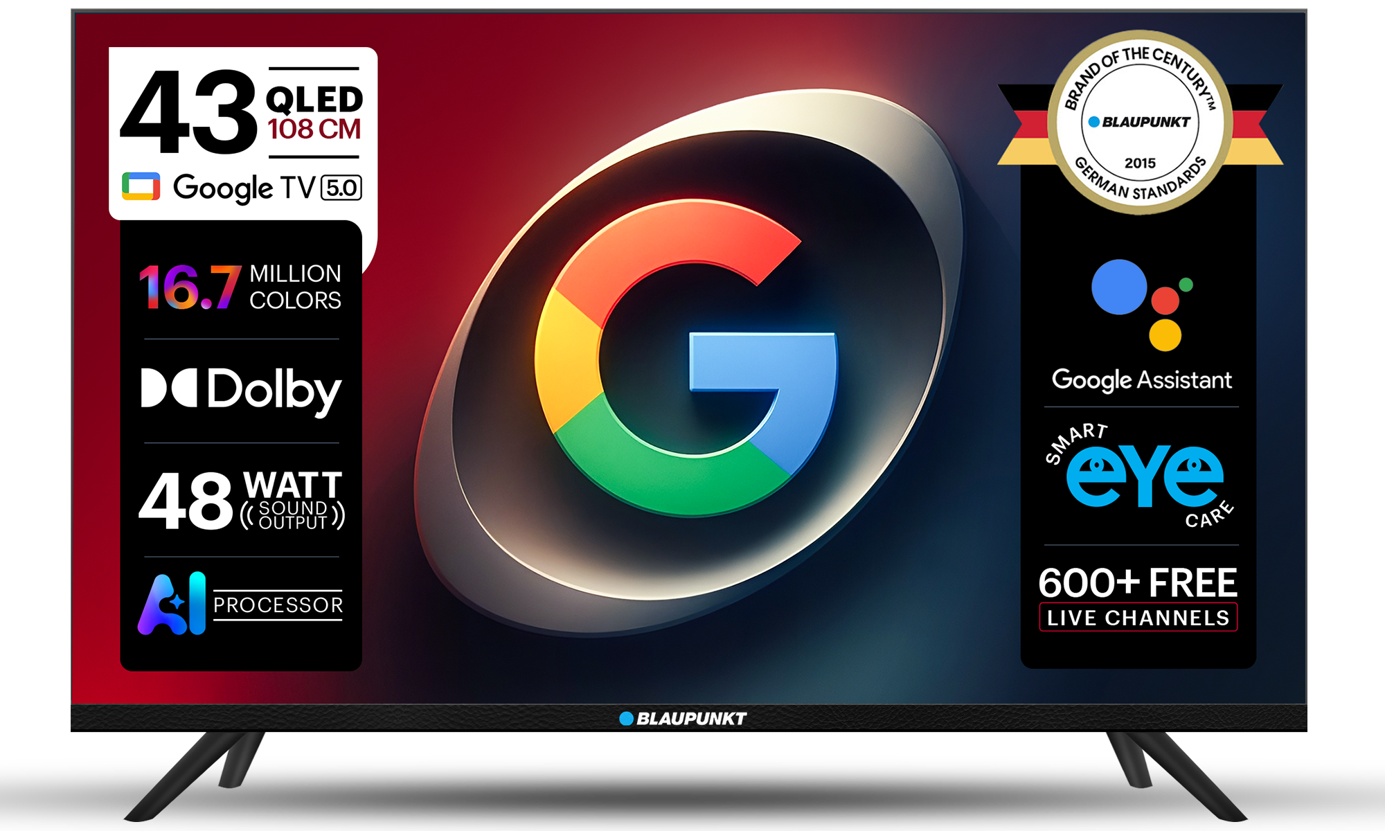 Blaupunkt 108 cm (43 inch) QLED Full HD Smart Google TV 2026 Edition (43FQC7090)