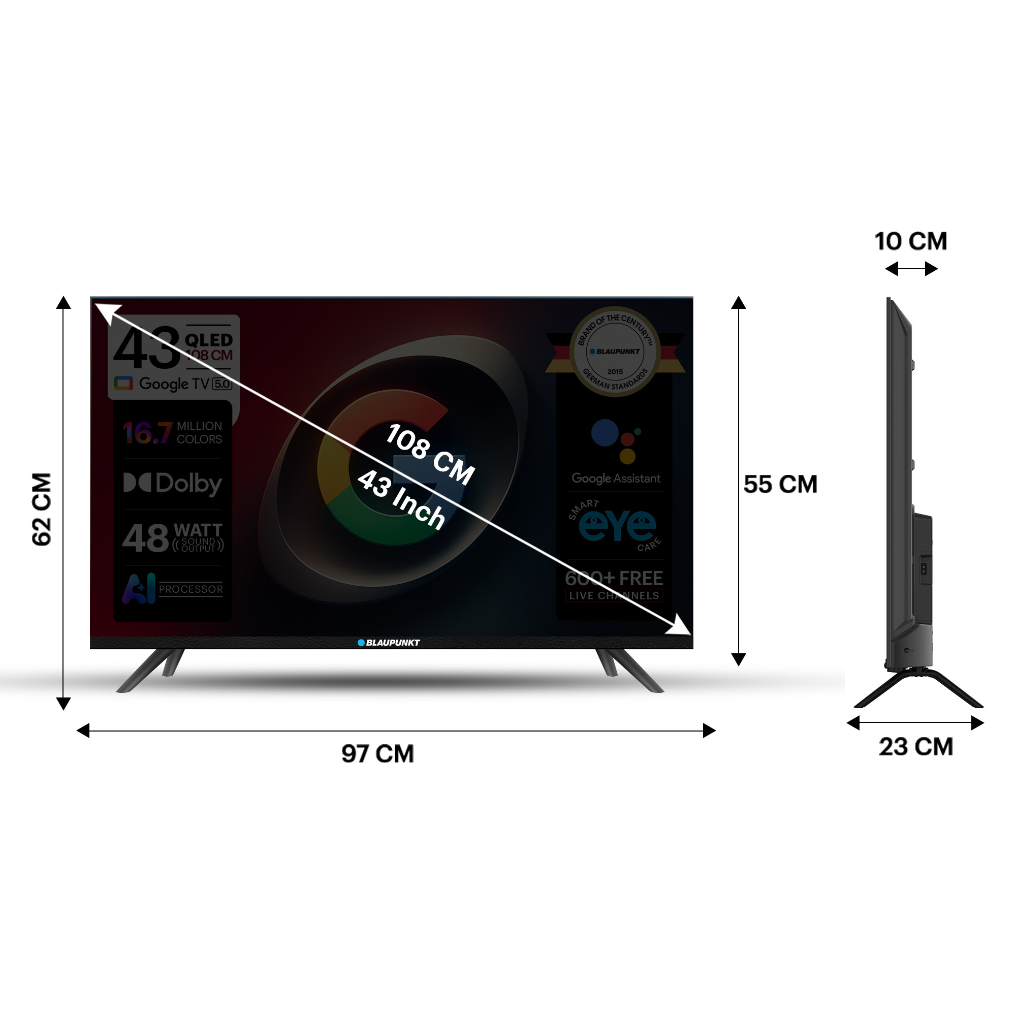 Blaupunkt 108 cm (43 inch) QLED Full HD Smart Google TV 2026 Edition (43FQC7090)