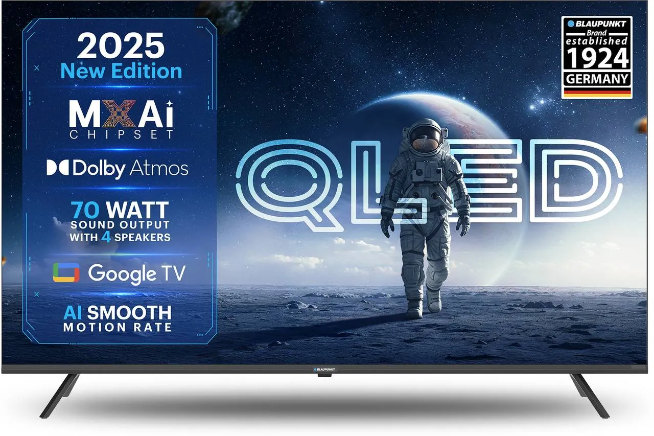 Blaupunkt Quantum Dot 139 cm (55 inch) QLED Ultra HD (4K) Smart Google TV 2025 Edition with Dolby Atmos | 70 Watts Sound Output | 4 Speakers | AI PQ Chipset | AI Smooth Motion Rate | HDR 10 with WCG | Google Assistant (55QC7025)