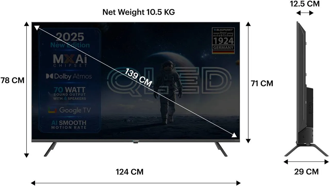 Blaupunkt Quantum Dot 139 cm (55 inch) QLED Ultra HD (4K) Smart Google TV 2025 Edition with Dolby Atmos | 70 Watts Sound Output | 4 Speakers | Max AI Chipset | AI Smooth Motion Rate | HDR 10 with WCG | Google Assistant (55QC7025) view 9
