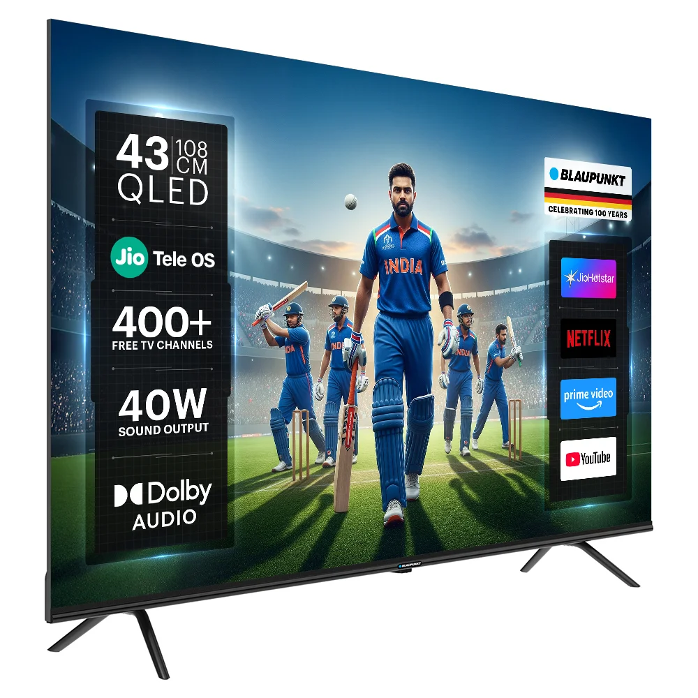 Blaupunkt 108 cm (43 inch) QLED Ultra HD (4K) Smart JioTele OS TV 2025 Edition with 40W Sound Output | Bezel Less Design (BP43JQD0016) view 4