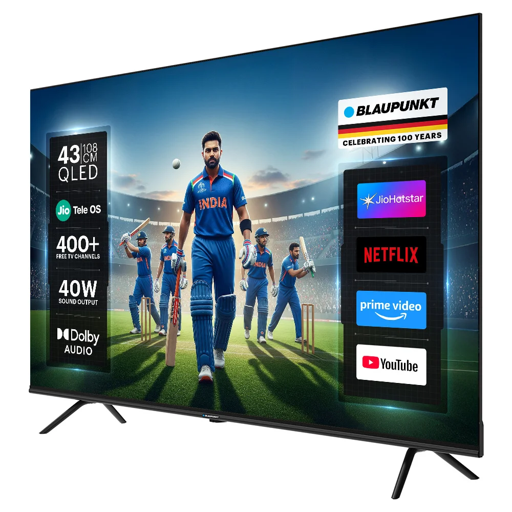 Blaupunkt 108 cm (43 inch) QLED Ultra HD (4K) Smart JioTele OS TV 2025 Edition with 40W Sound Output | Bezel Less Design (BP43JQD0016) view 5