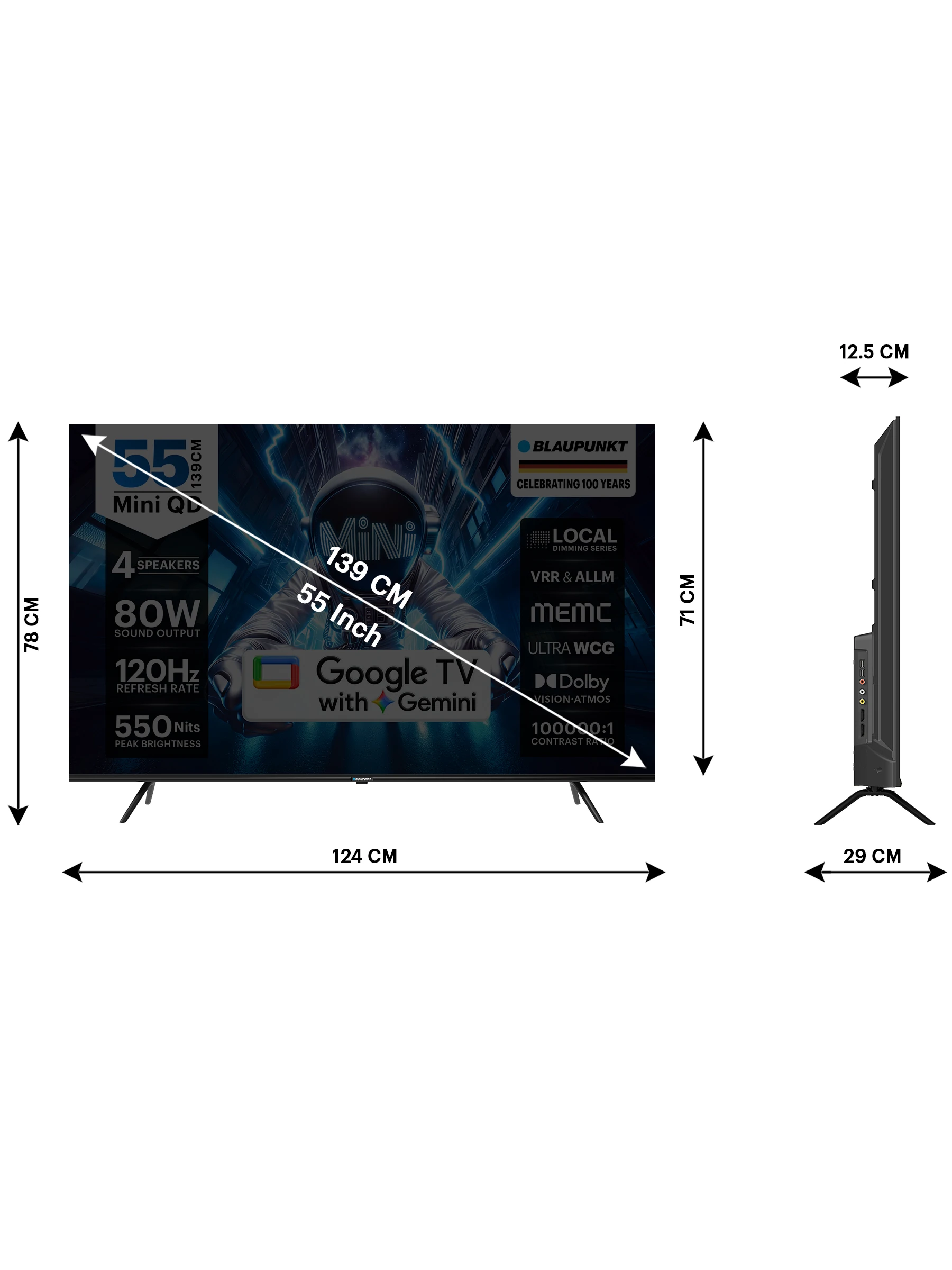 Blaupunkt 139 cm (55 inch) Ultra HD (4K) Mini LED Smart Google TV 2026 Edition (BQD55Mini7044)
