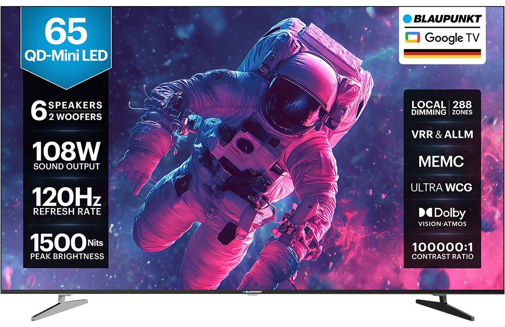 Blaupunkt Milkyway Series 164 cm (65 inch) Ultra HD (4K) Mini LED Smart Google TV 2025 Edition | Smart Eye Shield |Ultra WCG | (BQD65Mini7066)
