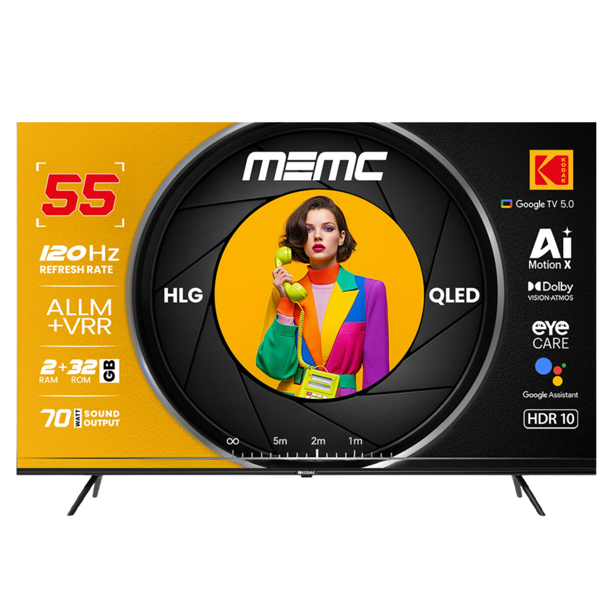 KODAK MotionX 139 cm (55 inch) QLED Ultra HD (4K) Smart Google TV 2025 Edition with 70W Sound Output | 4 Speaker | 550 Nits Brightness | Precise Dimming | HDR10+ | Dolby Atmos | Dolby Vision | 120 Hz Refresh Rate | HLG | ALLM & VRR | Eyecare | Google Assistant | Bezel Less Design  (55MX8888)