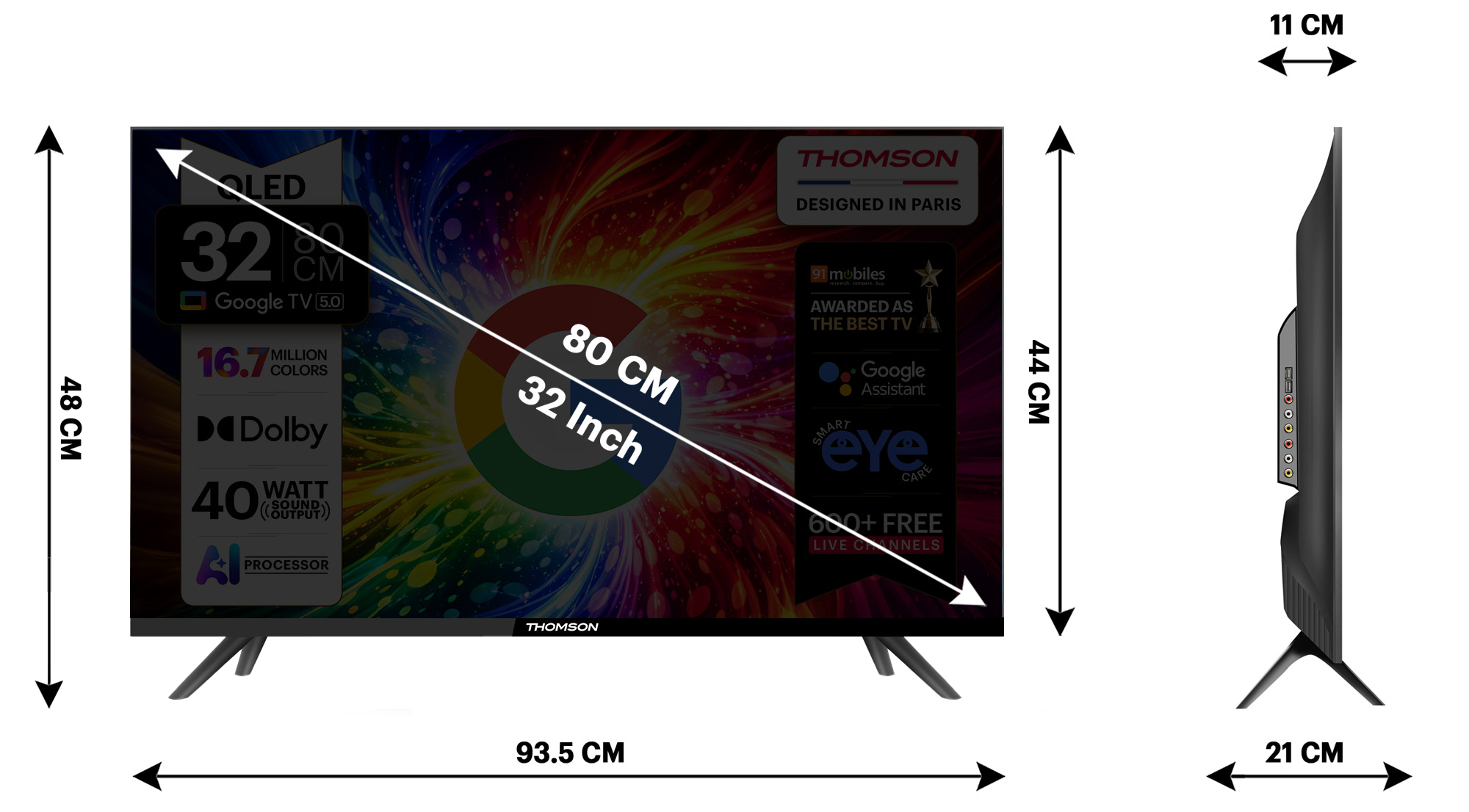 Thomson 80 cm (32 inch) QLED HD Ready Smart Google TV 2026 Edition (32QAI1045)