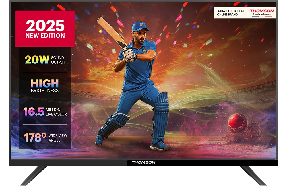 Thomson 80 cm (32 inch) HD Ready LED TV 2025 Edition with 20W Sound Output | 2 Speakers | Wide View Angle| Vivid Color | Bezel-Less Design (32TM3290-25)