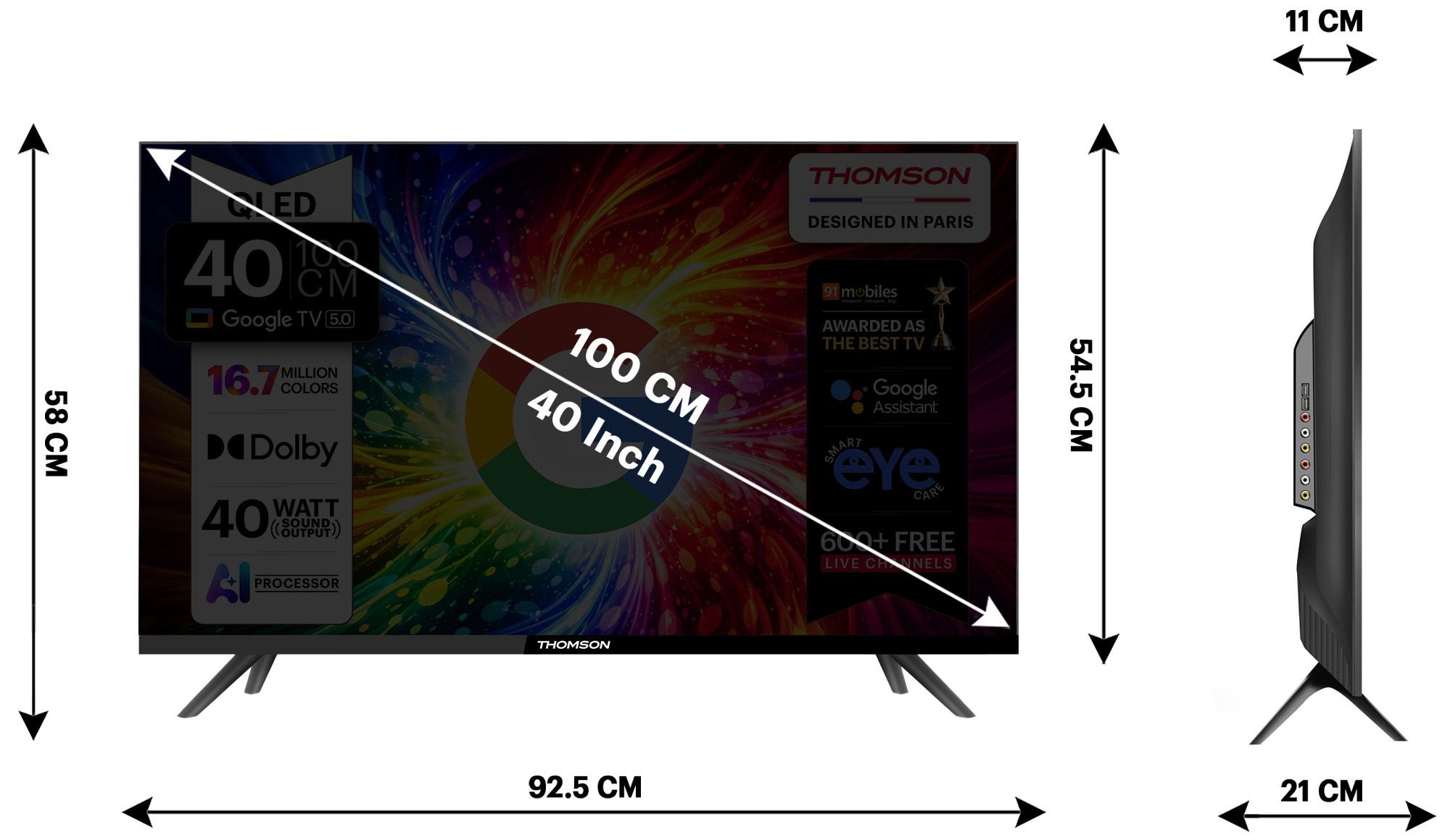 Thomson 100 cm (40 inch) QLED Full HD Smart Google TV 2026 Edition (40QAI1085)