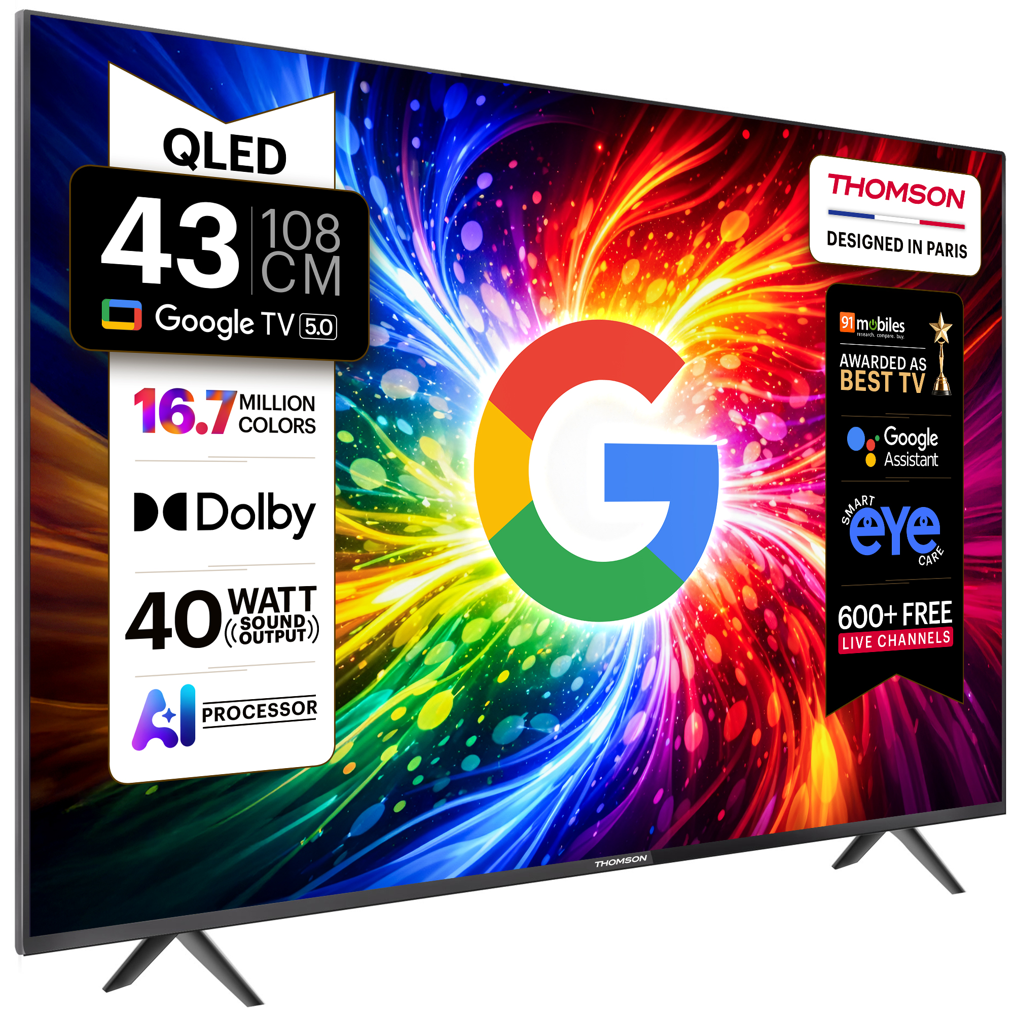Thomson 108 cm (43 inch) QLED Full HD Smart Google TV 2026 Edition (43FQAI1095)