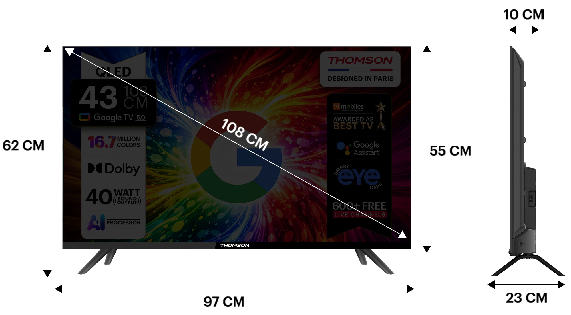 Thomson 108 cm (43 inch) QLED Full HD Smart Google TV 2026 Edition (43FQAI1095)