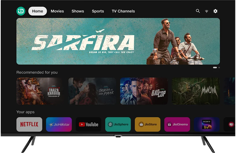 Thomson TV 108 cm (43 inch) QLED Ultra HD (4K) Smart JioTele OS TV 2025 Edition with 40W Sound Output | Digital Plus | HDR | Multilingual Voice Assistant | 400+ free Live Channel | 400+ Games |Web Browser |Sports Mode | Bezel-Less Screen (43TJQ0012) view 2
