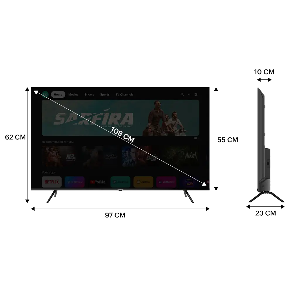 Thomson TV 108 cm (43 inch) QLED Ultra HD (4K) Smart JioTele OS TV 2025 Edition with 40W Sound Output | Digital Plus | HDR | Multilingual Voice Assistant | 400+ free Live Channel | 400+ Games |Web Browser |Sports Mode | Bezel-Less Screen (43TJQ0012) view 10