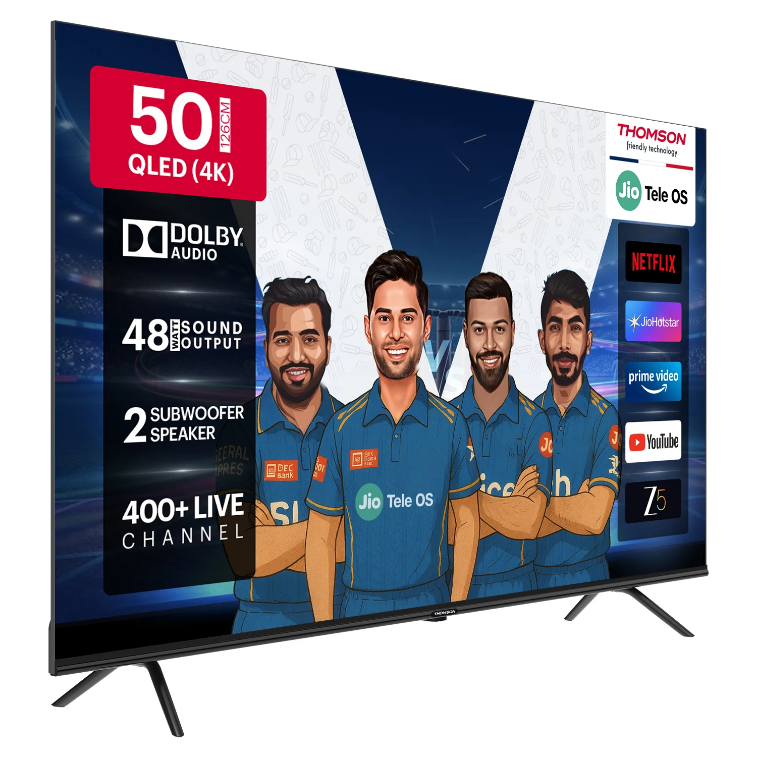 Thomson 126 cm (50 inch) QLED Ultra HD (4K) Smart JioTele OS TV 2025 Edition with 48W Sound Output | 2 Speaker | 450 Nits Brightness | Dolby Audio | Multilingual Voice Assistant | 300+ free live TV channels | 300+ JioGames | Web Browser | Sports Mode | Bezel Less Design (50TJQ0022) view 7