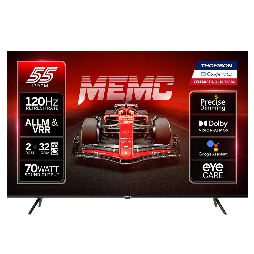 Thomson NeoX 139 cm (55 inch) QLED Ultra HD (4K) Smart Google TV 2025 Edition with 70W Sound Output powered by Blaupunkt | 4 Speaker | 32 GB Storage | 550 Nits Brightness | Precise Dimming | HDR10+ | Dolby Atmos | Dolby Vision | 120 Hz Refresh Rate | HLG | ALLM & VRR | Eyecare Technology | Google Assistant | Bezel Less Design  (55NEOX0011)