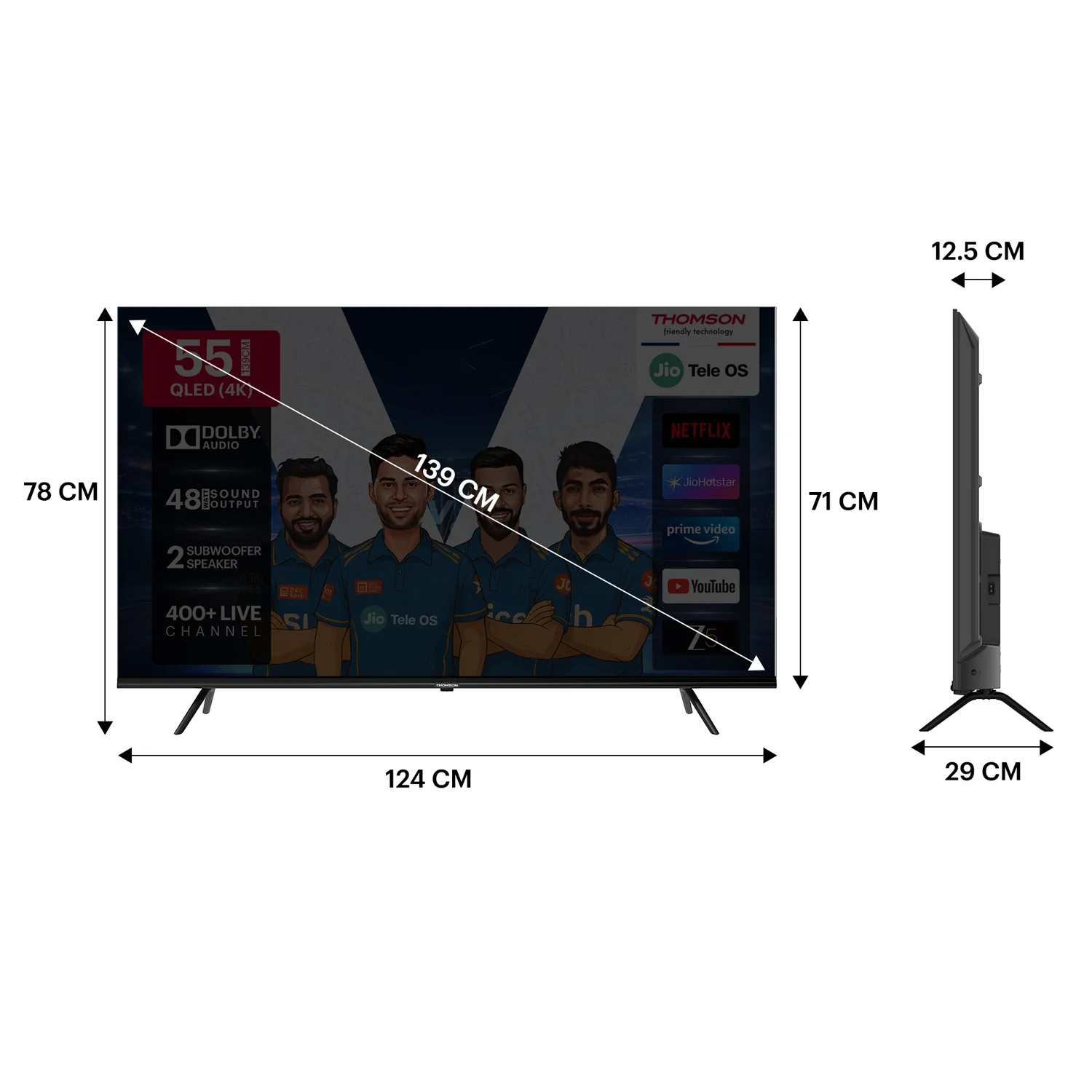 Thomson 139 cm (55 inch) QLED Ultra HD (4K) Smart JioTele OS TV 2025 Edition with 48W Sound Output | 2 Speaker | 450 Nits Brightness | Dolby Audio | Multilingual Voice Assistant | 300+ free live TV channels | 300+ JioGames | Web Browser | Sports Mode | Bezel Less Design (55TJQ0032) view 12