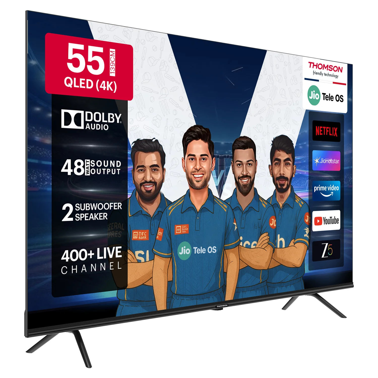Thomson 139 cm (55 inch) QLED Ultra HD (4K) Smart JioTele OS TV 2025 Edition with 48W Sound Output | 2 Speaker | 450 Nits Brightness | Dolby Audio | Multilingual Voice Assistant | 300+ free live TV channels | 300+ JioGames | Web Browser | Sports Mode | Bezel Less Design (55TJQ0032) view 7