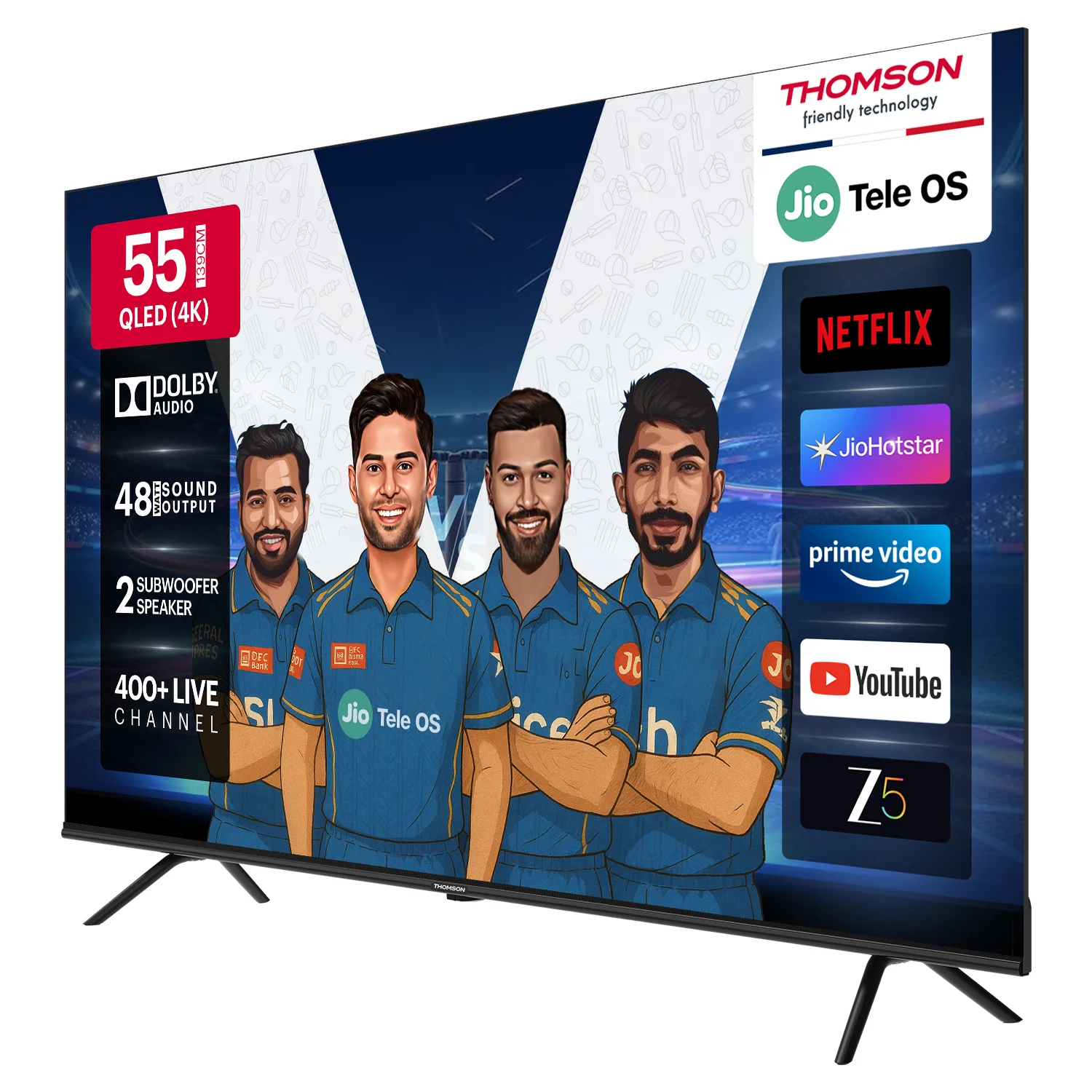 Thomson 139 cm (55 inch) QLED Ultra HD (4K) Smart JioTele OS TV 2025 Edition with 48W Sound Output | 2 Speaker | 450 Nits Brightness | Dolby Audio | Multilingual Voice Assistant | 300+ free live TV channels | 300+ JioGames | Web Browser | Sports Mode | Bezel Less Design (55TJQ0032) view 8