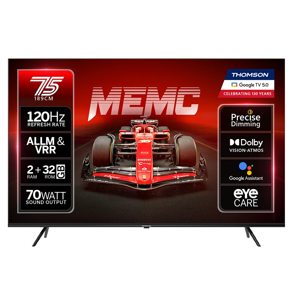 Thomson NeoX 189 cm (75 inch) QLED Ultra HD (4K) Smart Google TV 2025 Edition with 70W Sound Output powered by Blaupunkt | 4 Speaker | 32 GB Storage | 550 Nits Brightness | Precise Dimming | HDR10+ | Dolby Atmos | Dolby Vision | 120 Hz Refresh Rate | HLG | ALLM & VRR | Eyecare Technology | Google Assistant | Bezel Less Design  (75NEOX4545)