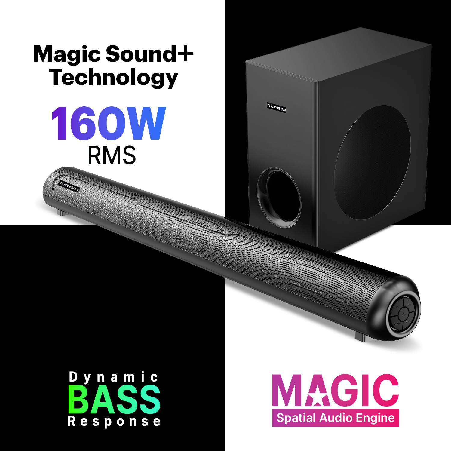 Thomson Alphabeat160, SpeakerBar, Home Theatre, Woofer, RMS Sound Output BT v5.1 160 W Bluetooth Soundbar