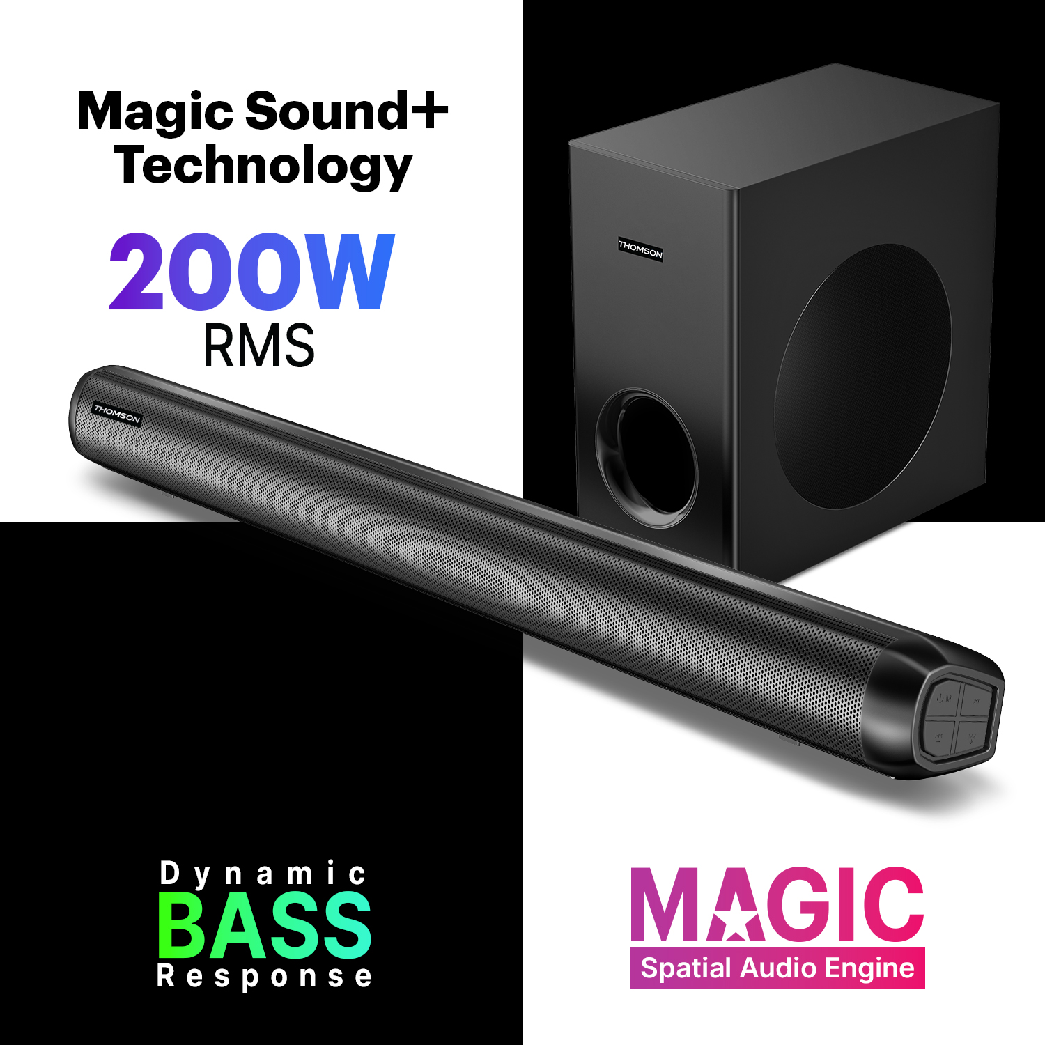 Thomson Alphabeat200, Home Theatre Sound System, Music Bar, Bass Speaker BT v5.1 200 W Bluetooth Soundbar