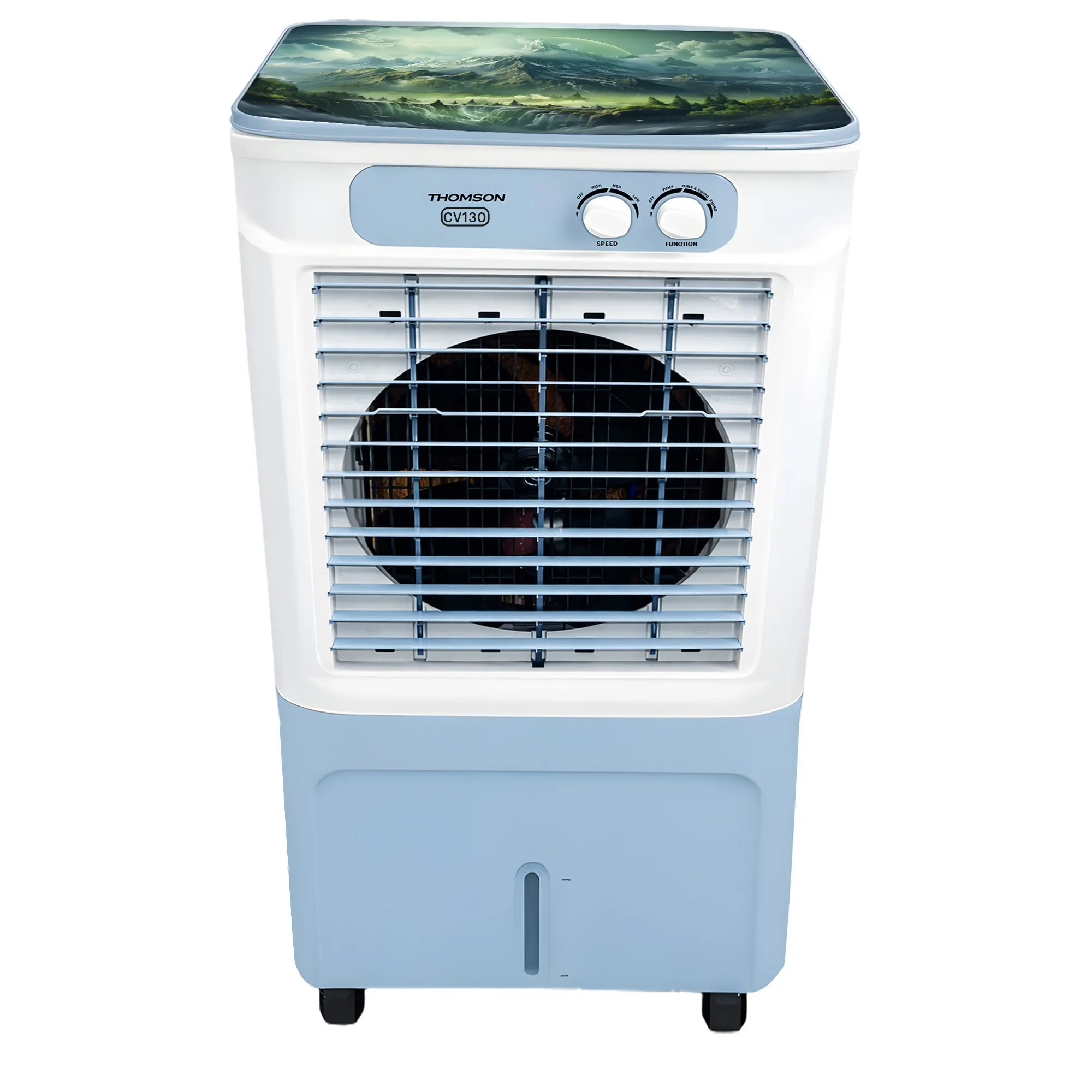 Thomson 130 L Desert Air Cooler With Chill Vault Technology for Instant Cooling (Ice Blue & White, CV130)