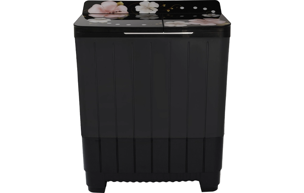Thomson 8 kg 5 Star Aqua Magic Grande Series with Floral Toughened Glass and Double Waterfall Semi Automatic Top Load Washing Machine Black, Grey  (TSG8000)